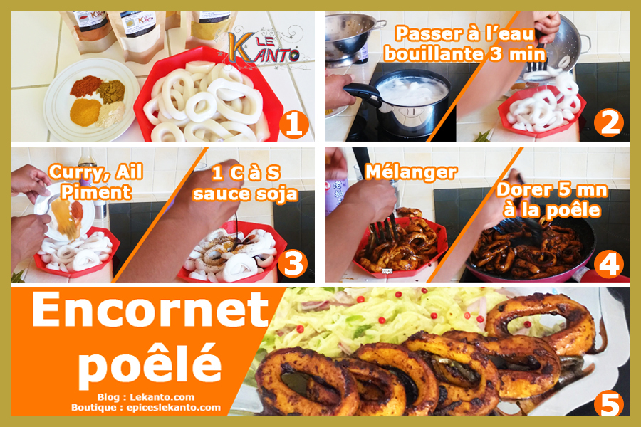 Recette d'encornet poêlé et achards de mangue verte Épices pour encornet